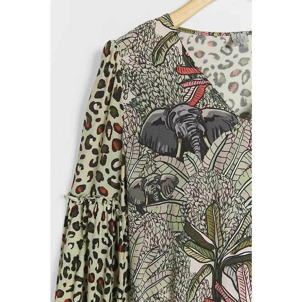 NEW Anthropologie Blank London Size M Sibley Wildlife Animal Print Top Elephant - Image 3