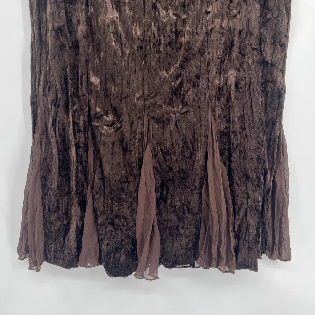 Velvet Chiffon Insert Midi Skirt XL Grunge Witch Chocolate Whimsigoth Boho Fairy Brown - Image 7
