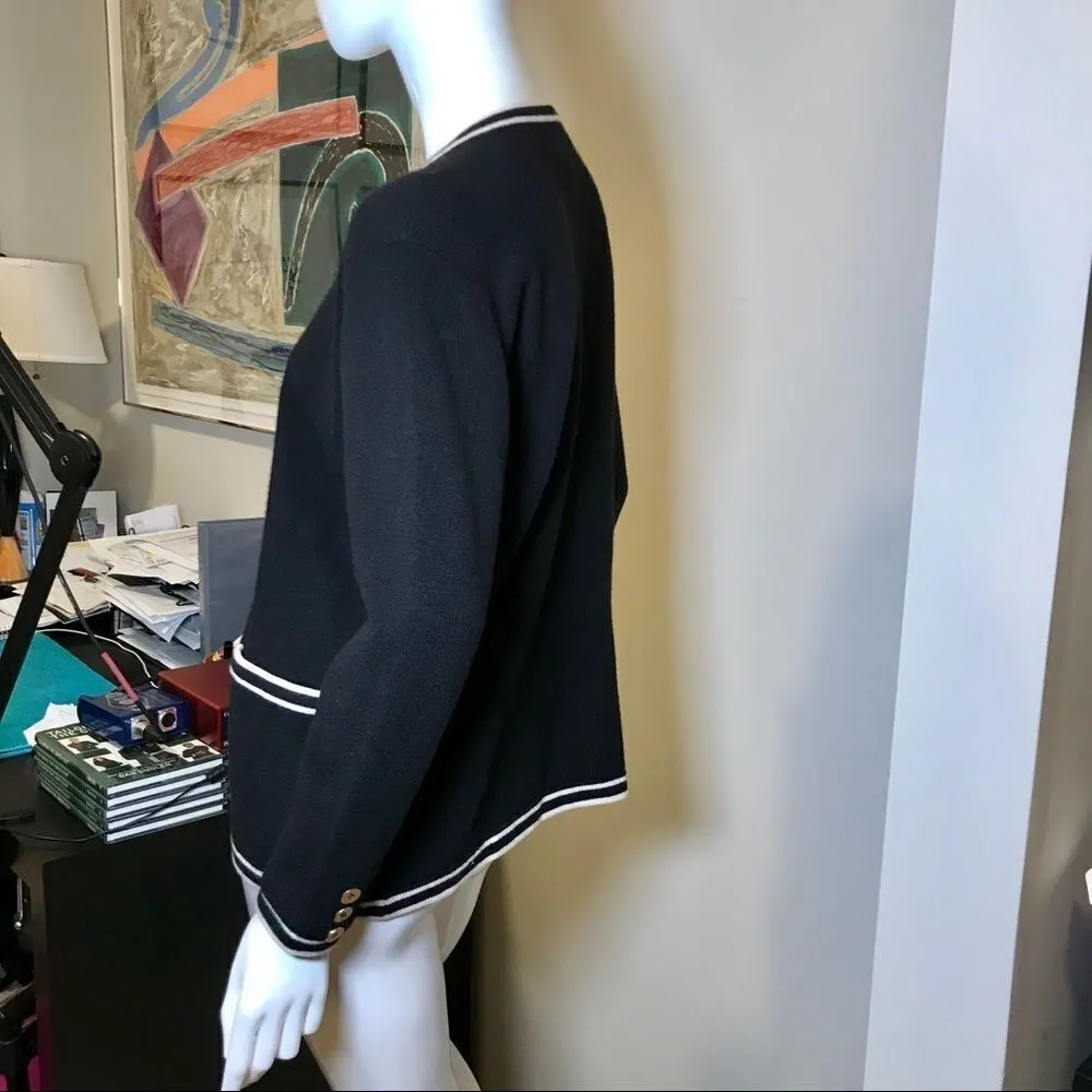 Ballantyne Cashmere Cardigan Sweater Blue Medium Black - Image 12