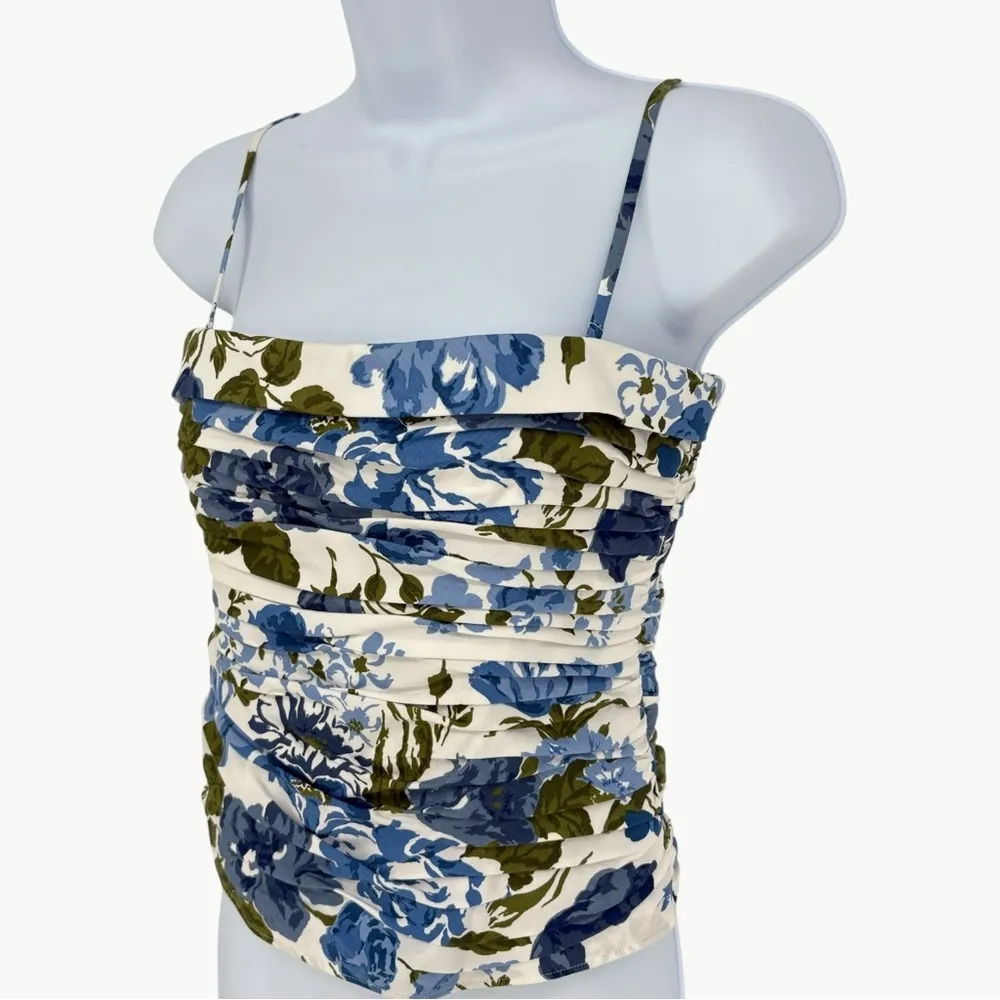 Reformation Orion Floral Organic Cotton Camisole Top | Sz 6 | White & Blue - Image 9