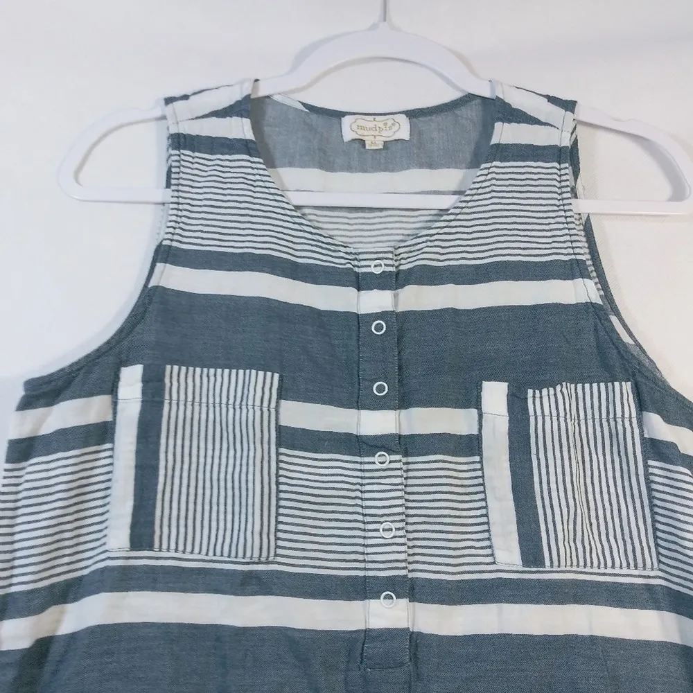 Mudpie Blue White Cotton Stripe Sleeveless Tunic Top Size M - Image 3