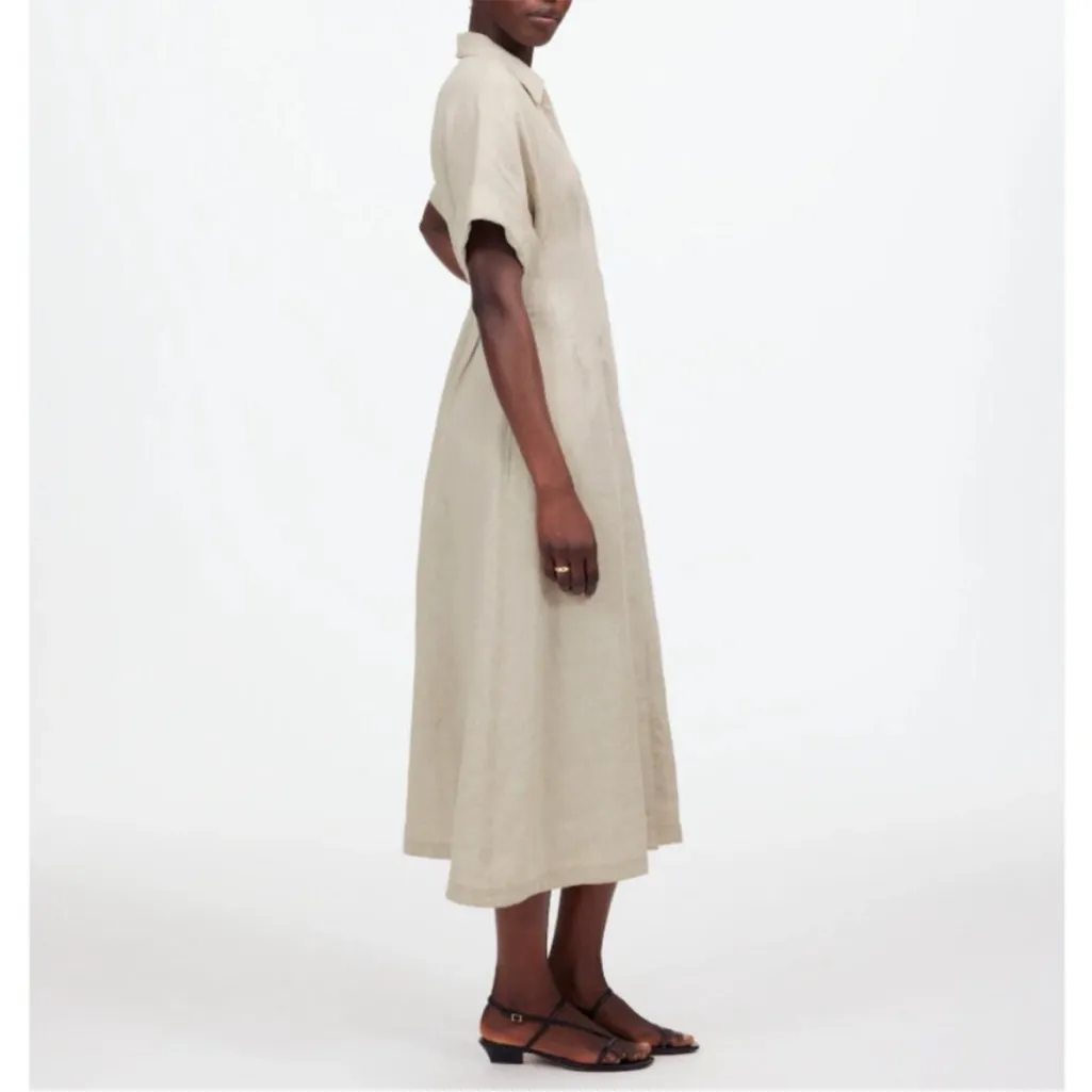 Madewell Pleated Midi Shirtdress in 100% Linen Womens oat - Image 6