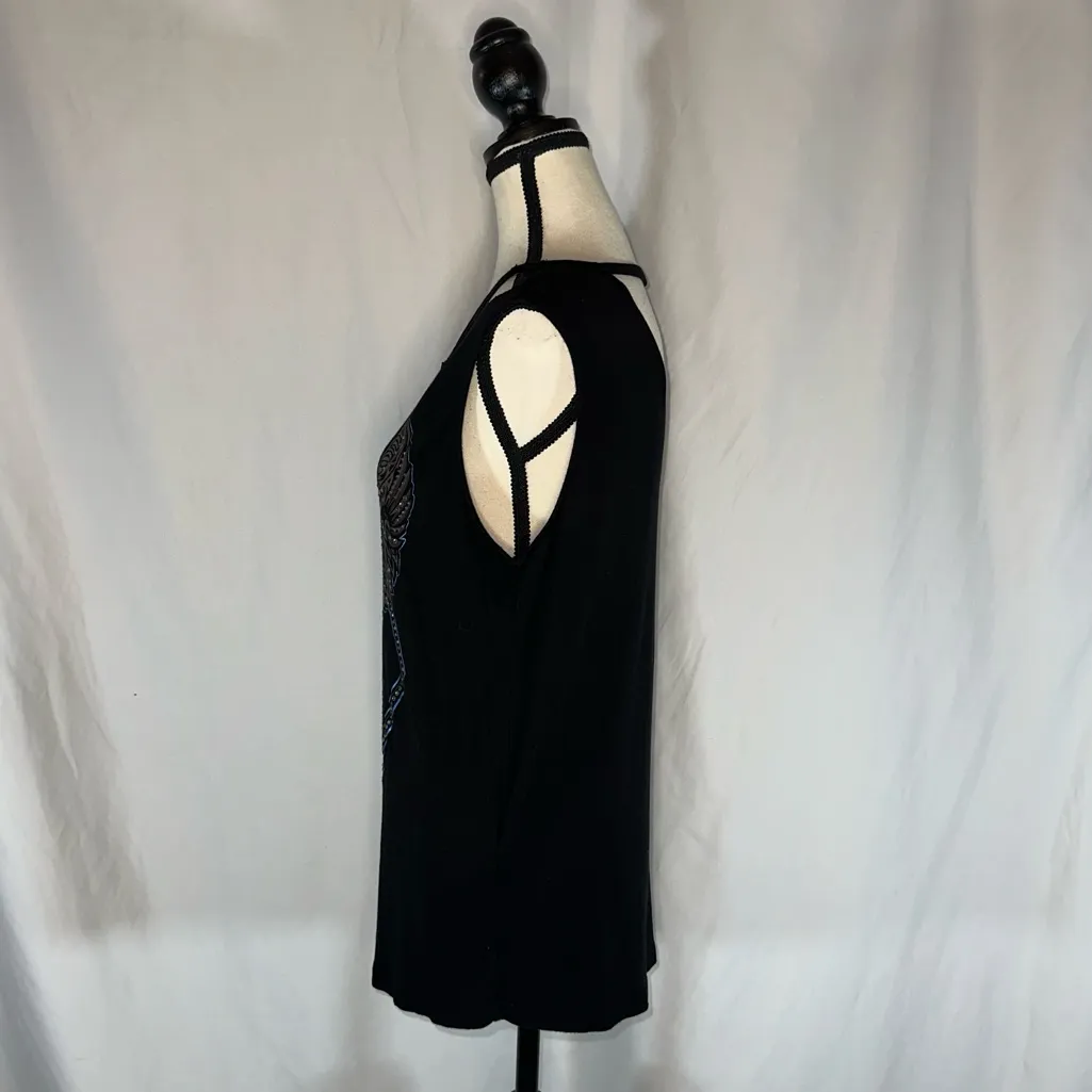 Harley Davidson Tank Top Tee Distressed Strappy Biker Moto Motorcycle Sz Med Y2K Black - Image 3