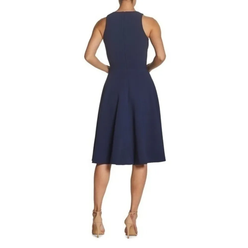 Dress the Population Catalina V-Neck Midnight Blue Fit & Flare Cocktail Dress S - Image 2