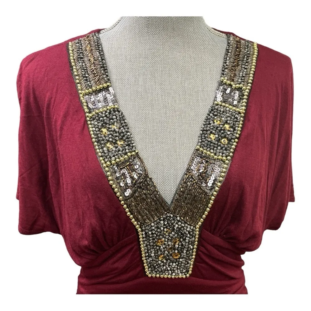 Twenty One Maroon heavy beaded 
Sequin Medallion Party Dress
Y2k Size LG - Image 5