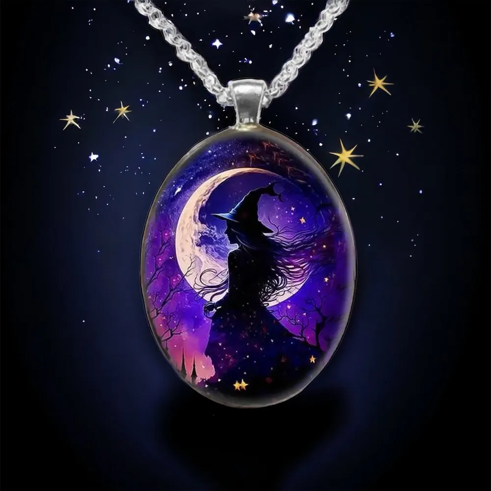 1pc‎ Oval Painted Witch Moon Avatar Pendant Necklace Silver Plated Accessories Silver - Image 6