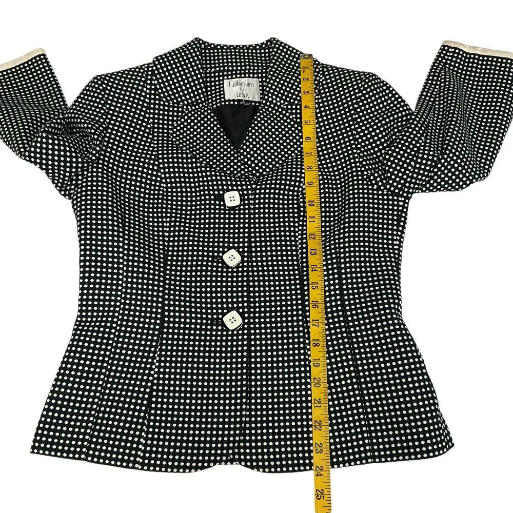 Le Suit Polka Dot Skirt Suit Black White Professional Business Set Size 8 Office - Image 10
