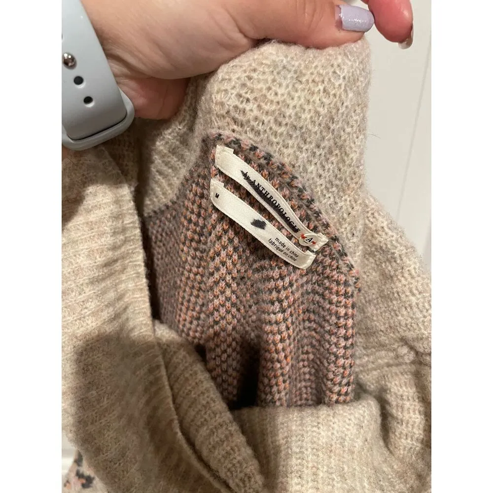 Anthropologie leopard print gray wool cowlneck sweater medium - Image 4