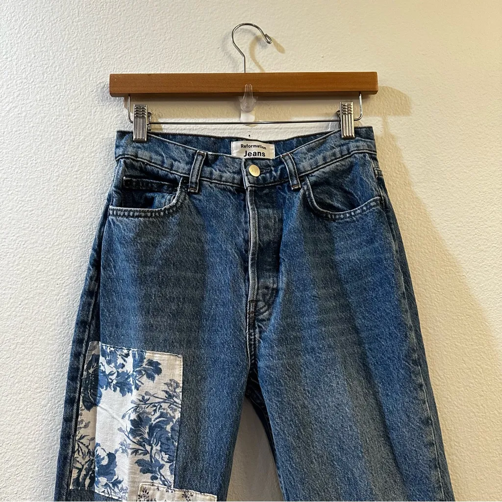Reformation Cynthia Linen Patch High Rise Jeans Size 26 - Image 4