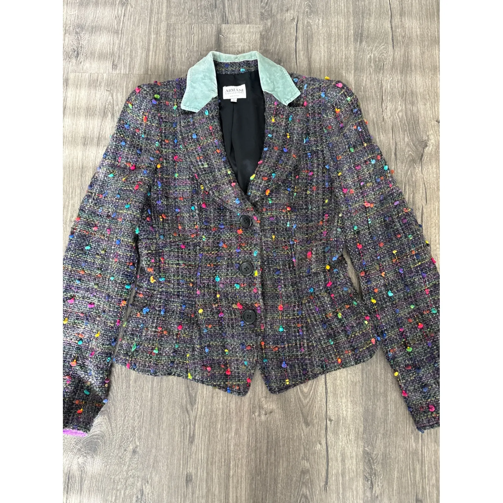 Vintage Armani Collezioni Tweed Wool Jacket Colorful Nubs Sz 6 Made n Italy - Image 5