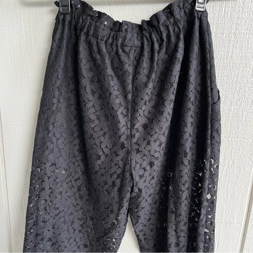 Milly Black Lace Sheer Drawstring Pull On Pants Shorts Lining Size P (XS) - Image 7