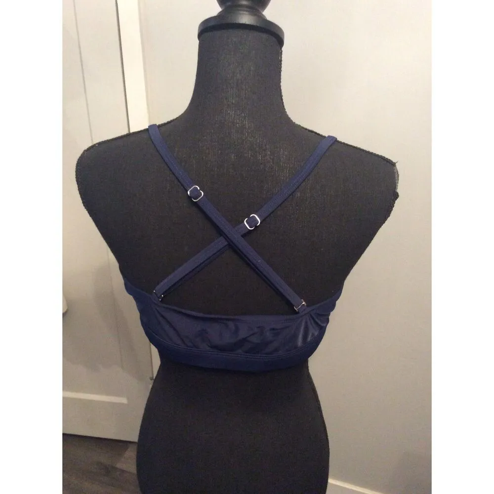 Kona Sol Large L Navy Blue Print Swim Top Criss Cross Back - Image 3