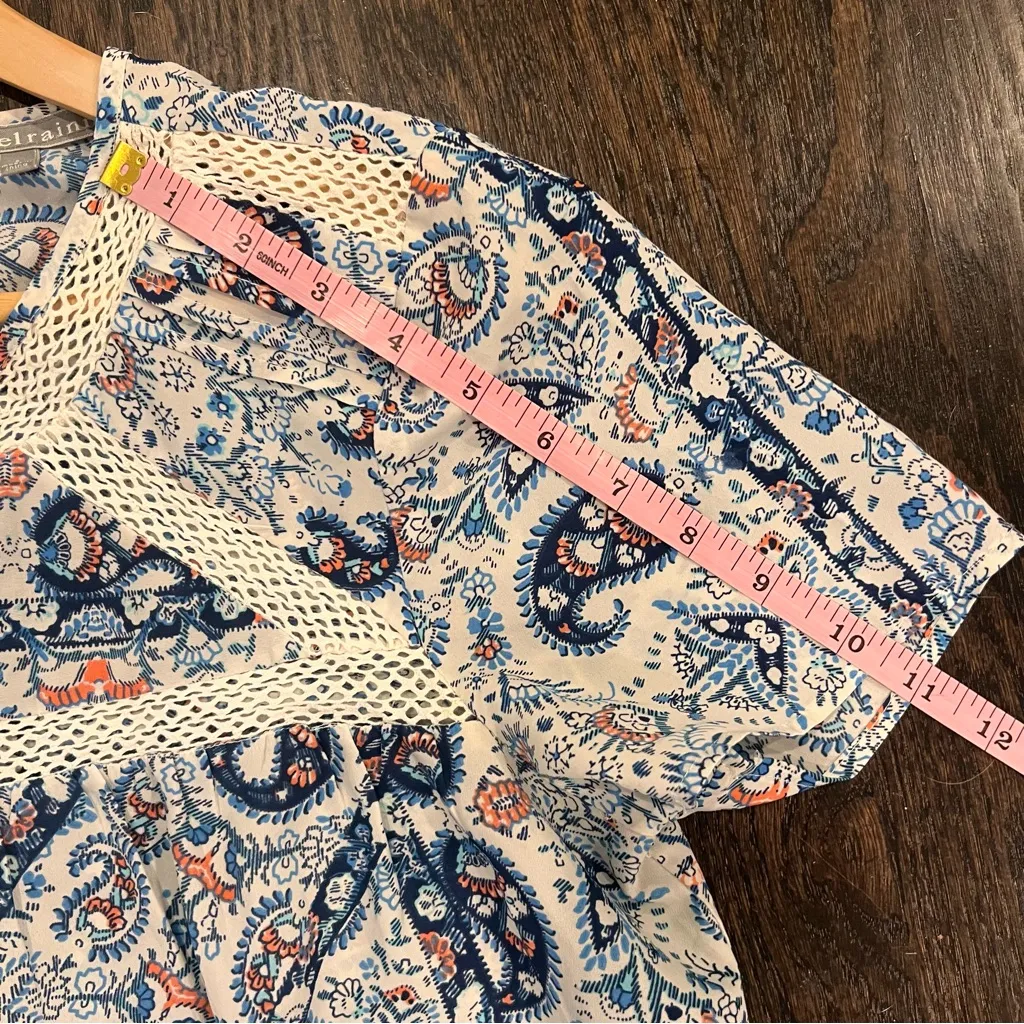 Daniel Rainn Blue and Cream Boho Paisley Blouse Size Small - Image 7