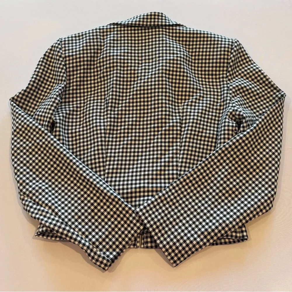 VINTAGE ALL ABOUT JAZZ Women’s Gingham Zip Up‎ Collared Jacket Cropped Size 5/6 - Image 3