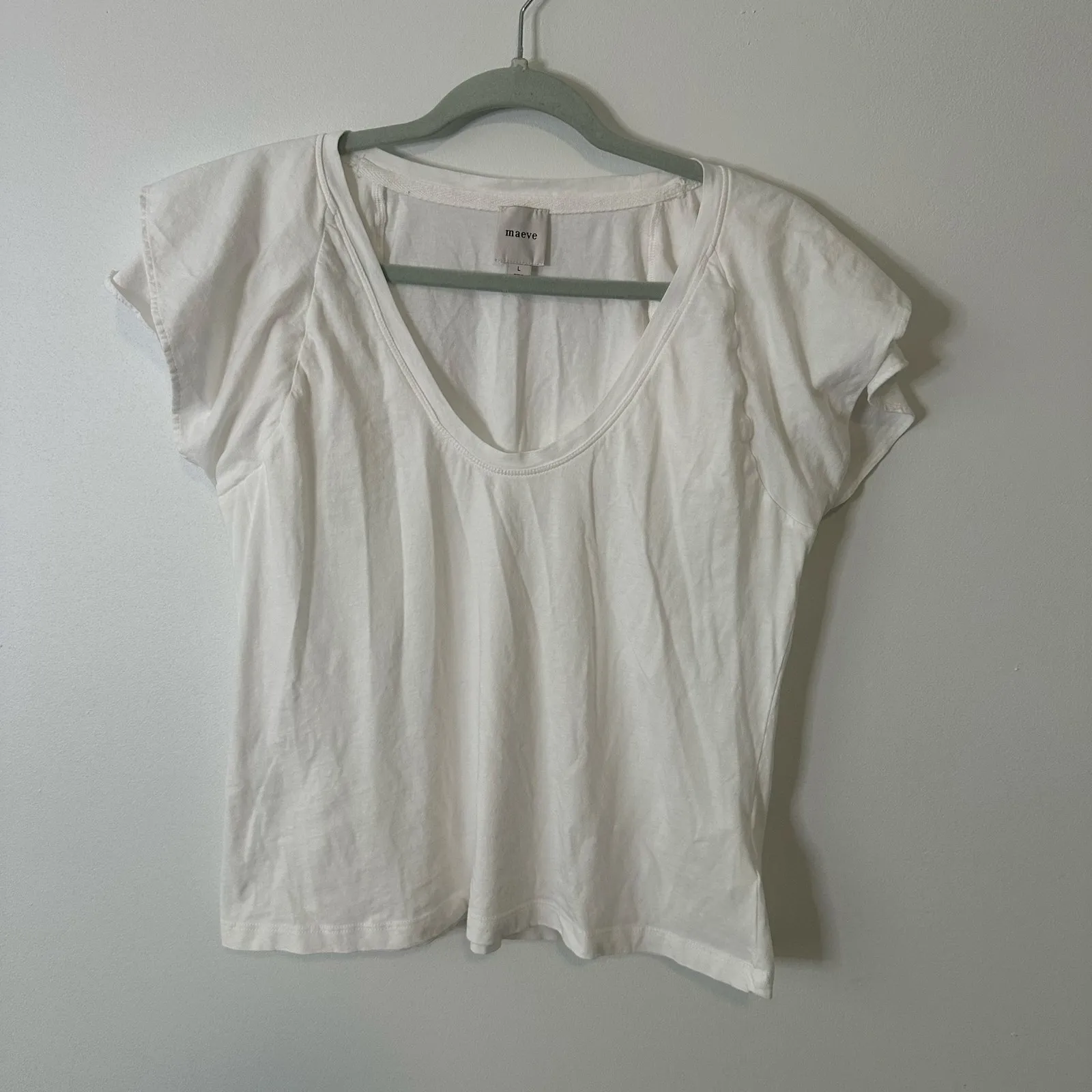 Maeve Anthropologie white short-sleeve cotton top size L - Image 9