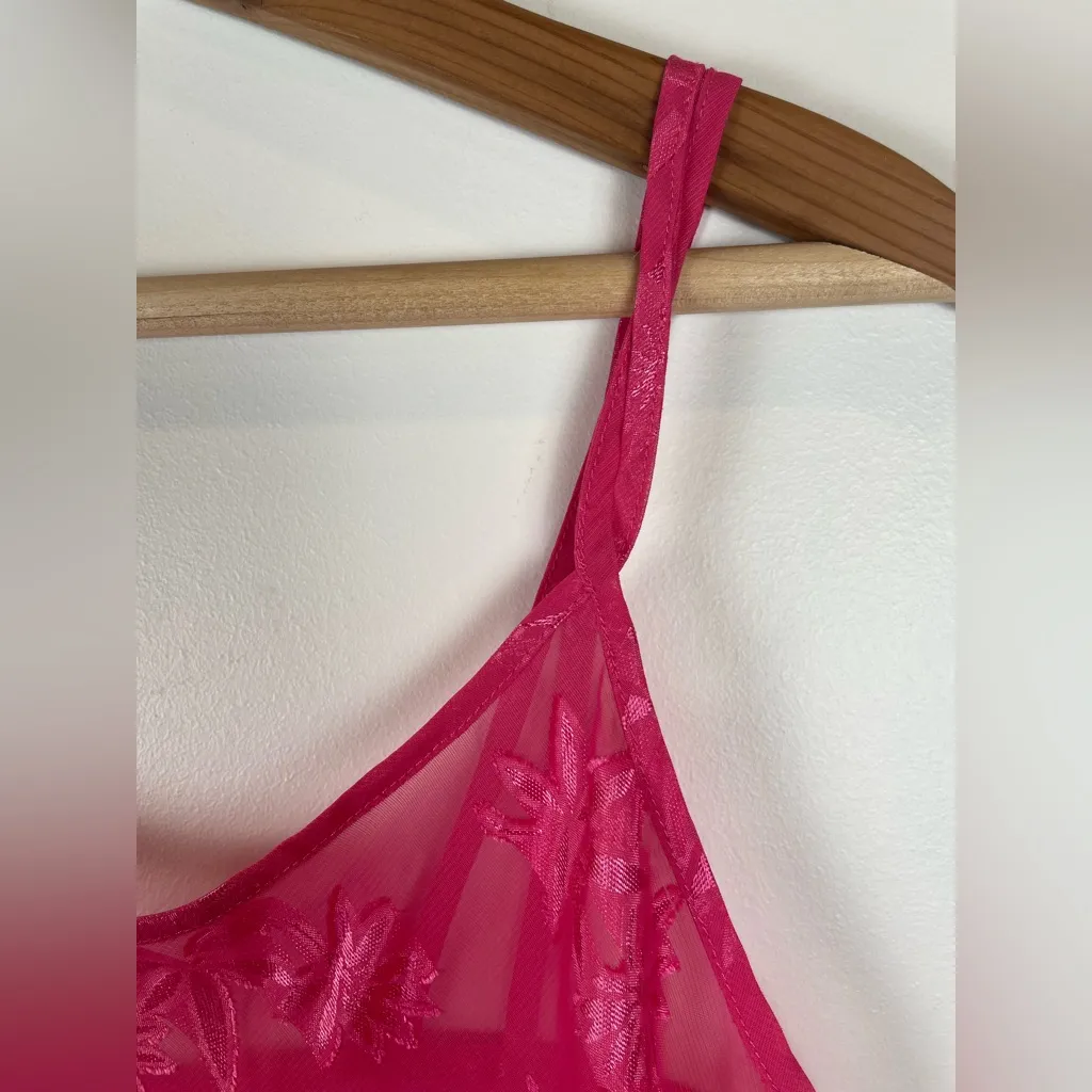 Secret Treasures Hot Pink Floral Embroidered Slip Dress Y2K Fairy Coquette Girly - Image 3