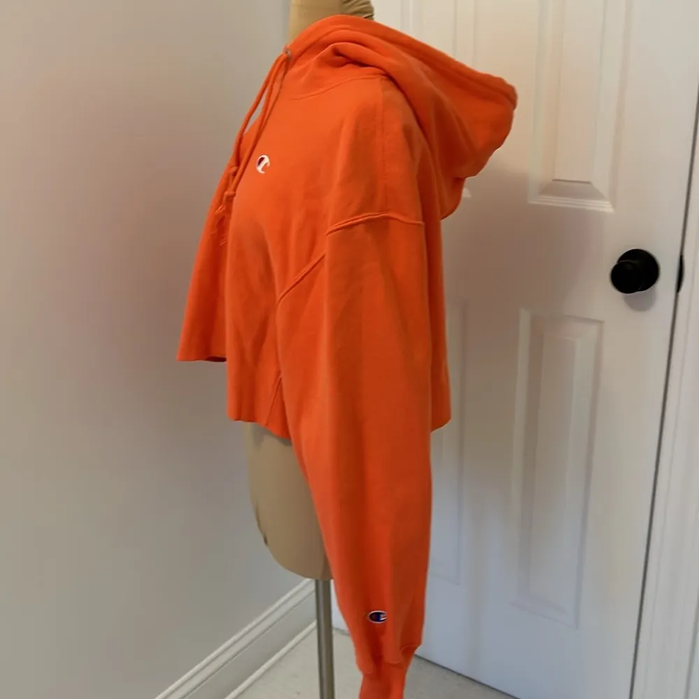 Champion Reverse Weave Orange Cropped Hoodie Sweatshirt - Image 6