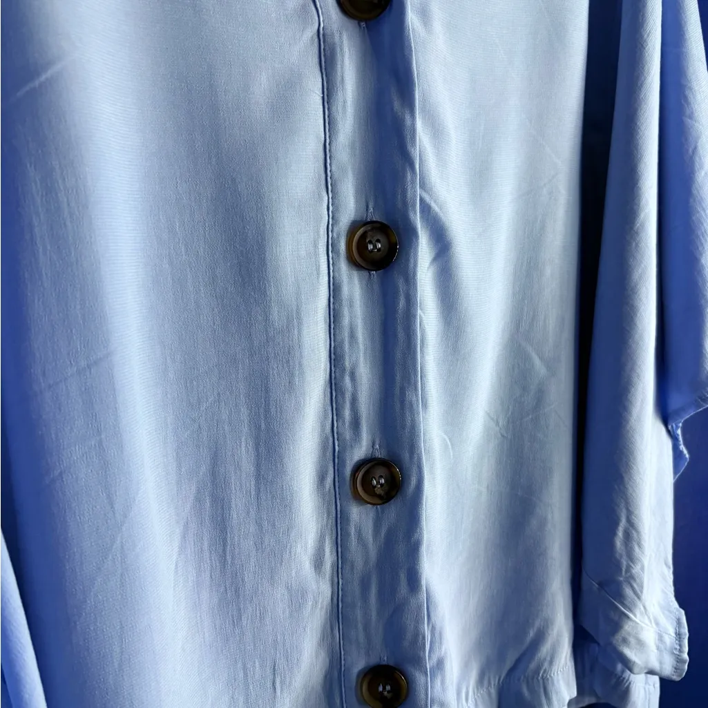 White Birch Blue Oversized Button Down Shirt with 3/4 Sleeves - Image 3