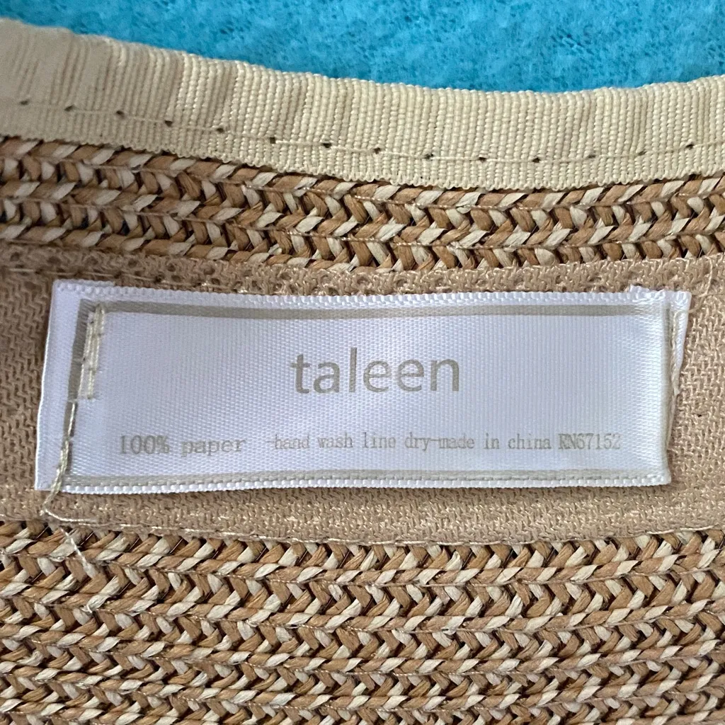 TALEEN visor adjustable hook and loop closure bow detail weaved paper size OSFA Tan - Image 7