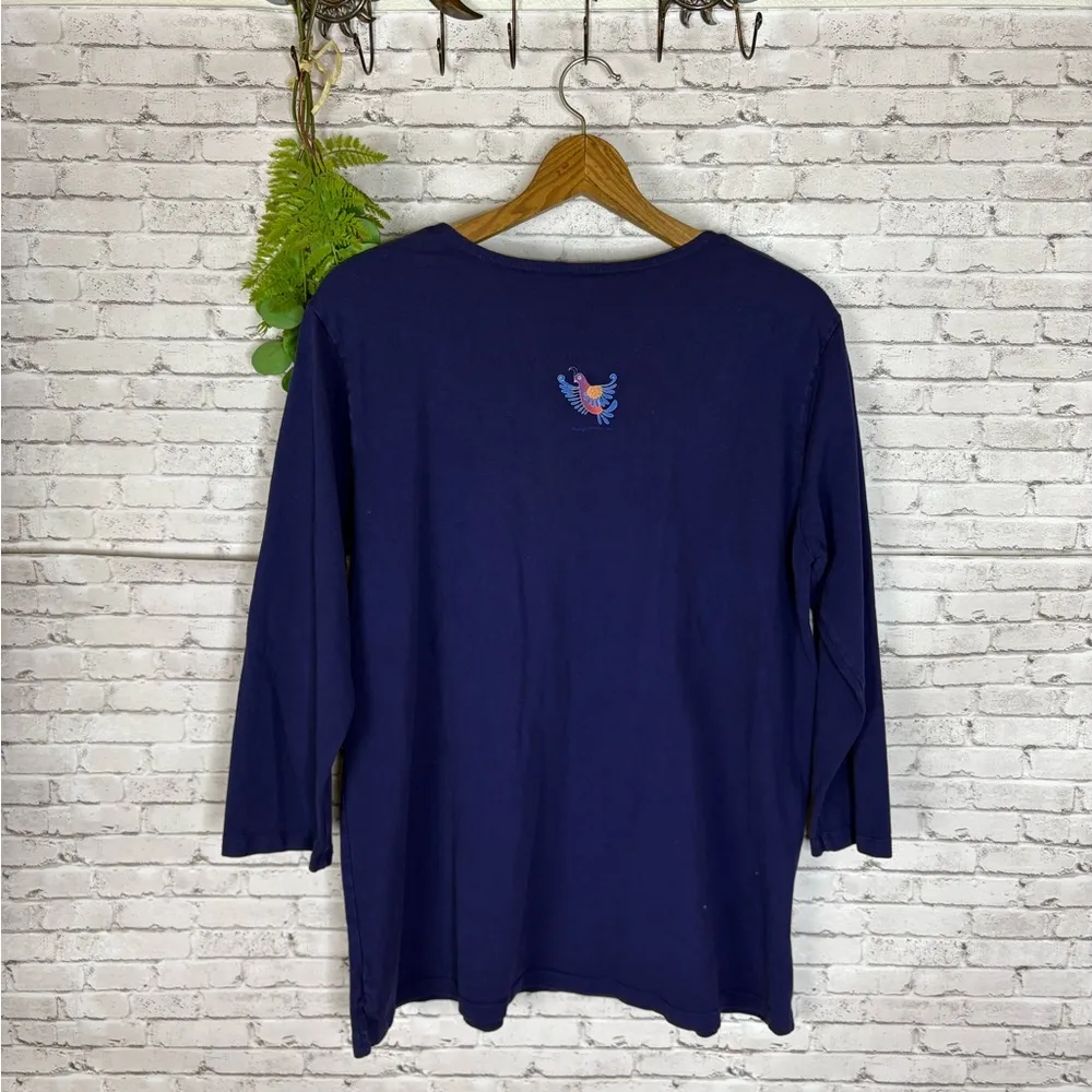 Vintage Sabaku Artwear Cactus Succulent Plant Lady 3/4 Sleeve Tee Blue Size L - Image 4