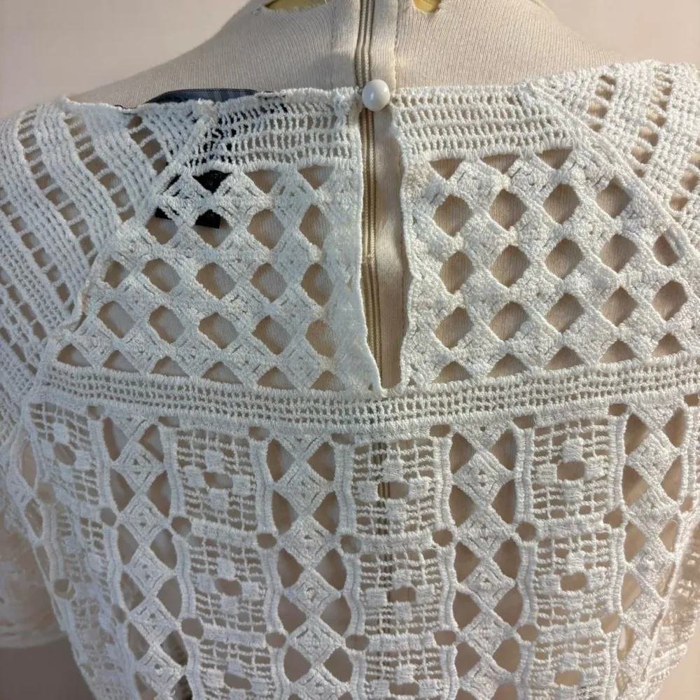 Grace Elements White Crochet Women's Top midi sleeves size M - Image 6