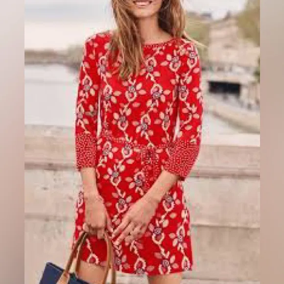 Boden Womens NWOT Amy Jersey Tunic Red Floral Contrasting Sleeves Size 6 Dress - Image 3
