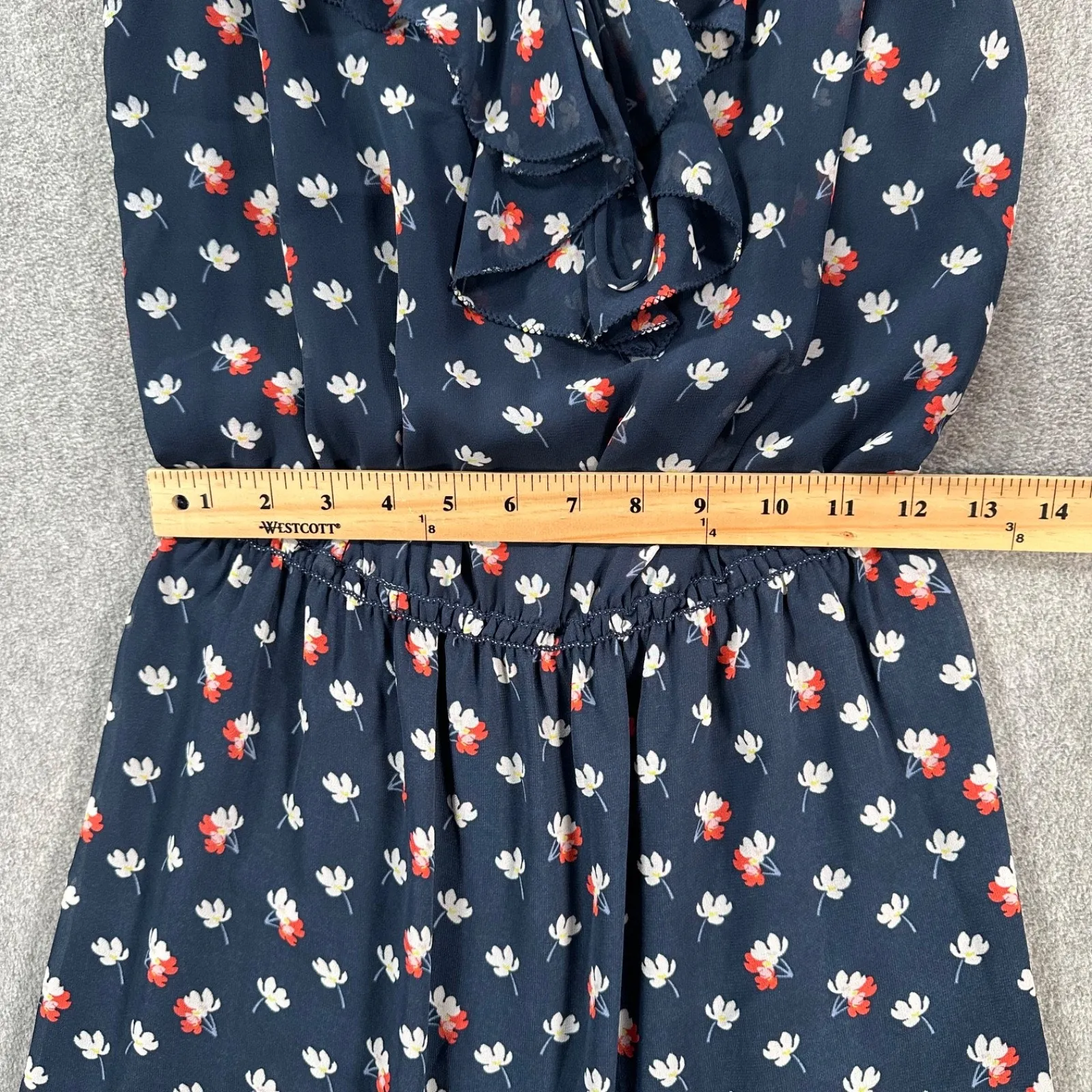 Sophie Max Sleeveless Dress Women's Medium Ruffle Keyhole Navy Blue Floral Short - Image 6