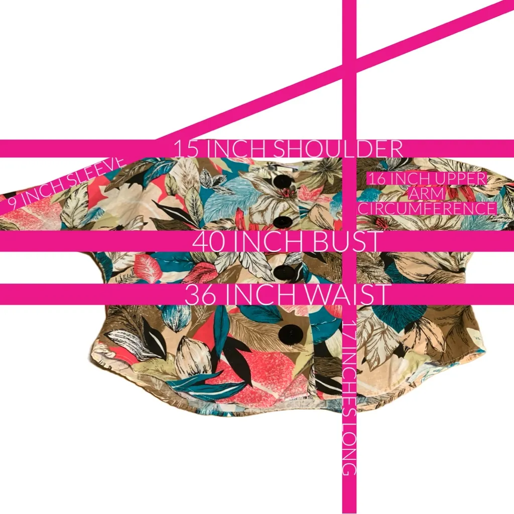 VINTAGE 1980'S JESSICA SCOTT TAUPE, SALMON & TURQUOISE FLORAL PRINT COTTON TOP S Pink - Image 11