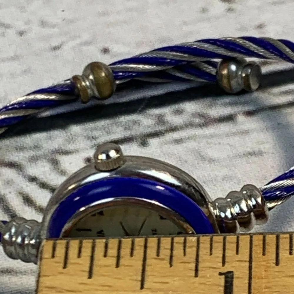 Geneva Blue Silver Twisted Cable‎ Bracelet Watch Quartz Small Face Vintage Style - Image 5