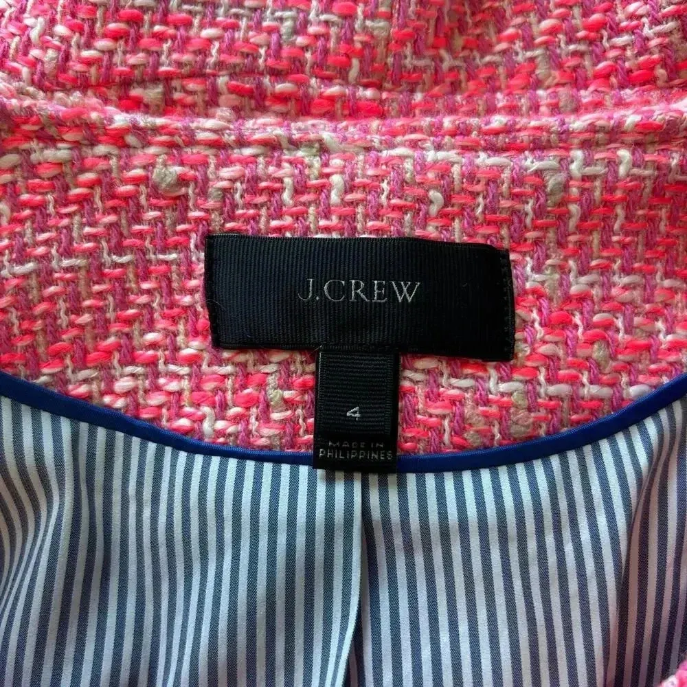 J. CREW Peplum Tweed Jacket Neon Fuchsia Classic Fit Size 4 Pink - Image 4