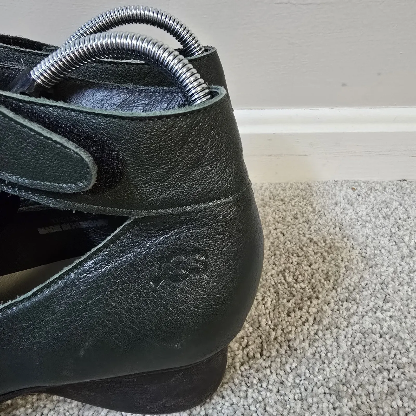 Loints of Holland Green Leather Sydney Mary Jane Shoes 38 8‎ Ankle Strap Wedge Black - Image 11