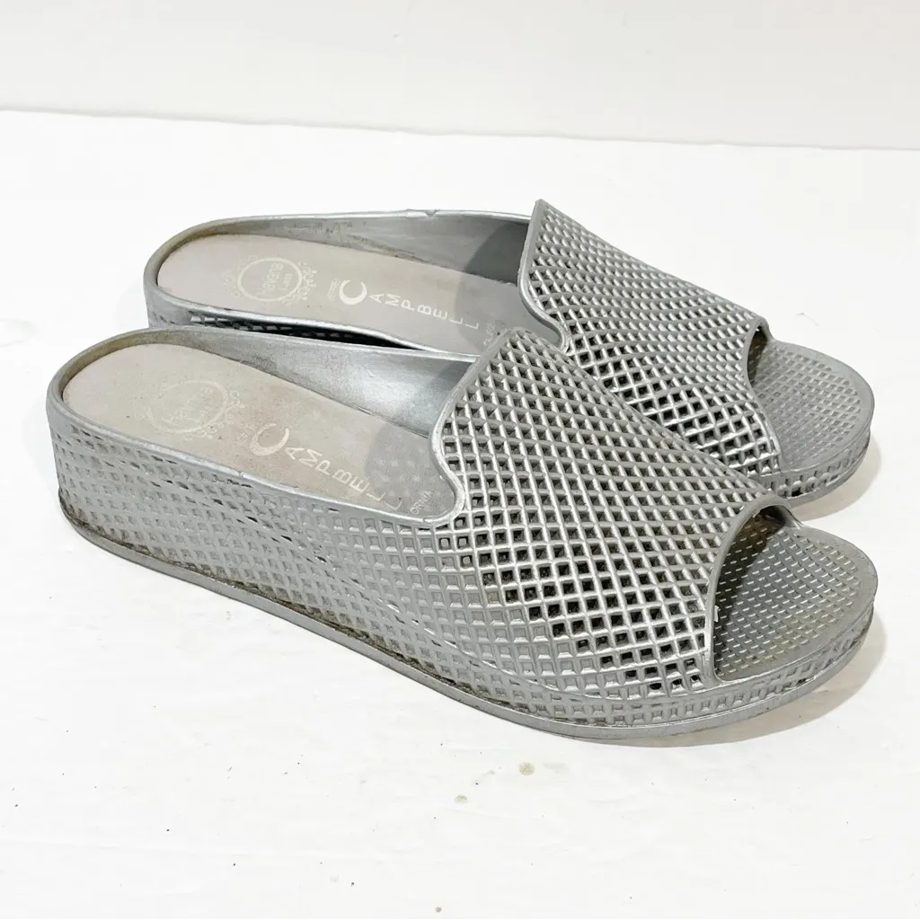 Jeffrey Campbell‎ Size 6 Havana Jelly Slides Silver Rubber Mule Wedge Sandal - Image 3