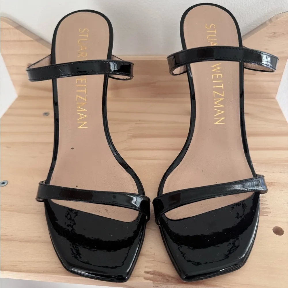 Stuart Weitzman ALEENA 100, Size 8.5, Black Leather, Heeled Sandal - Image 9