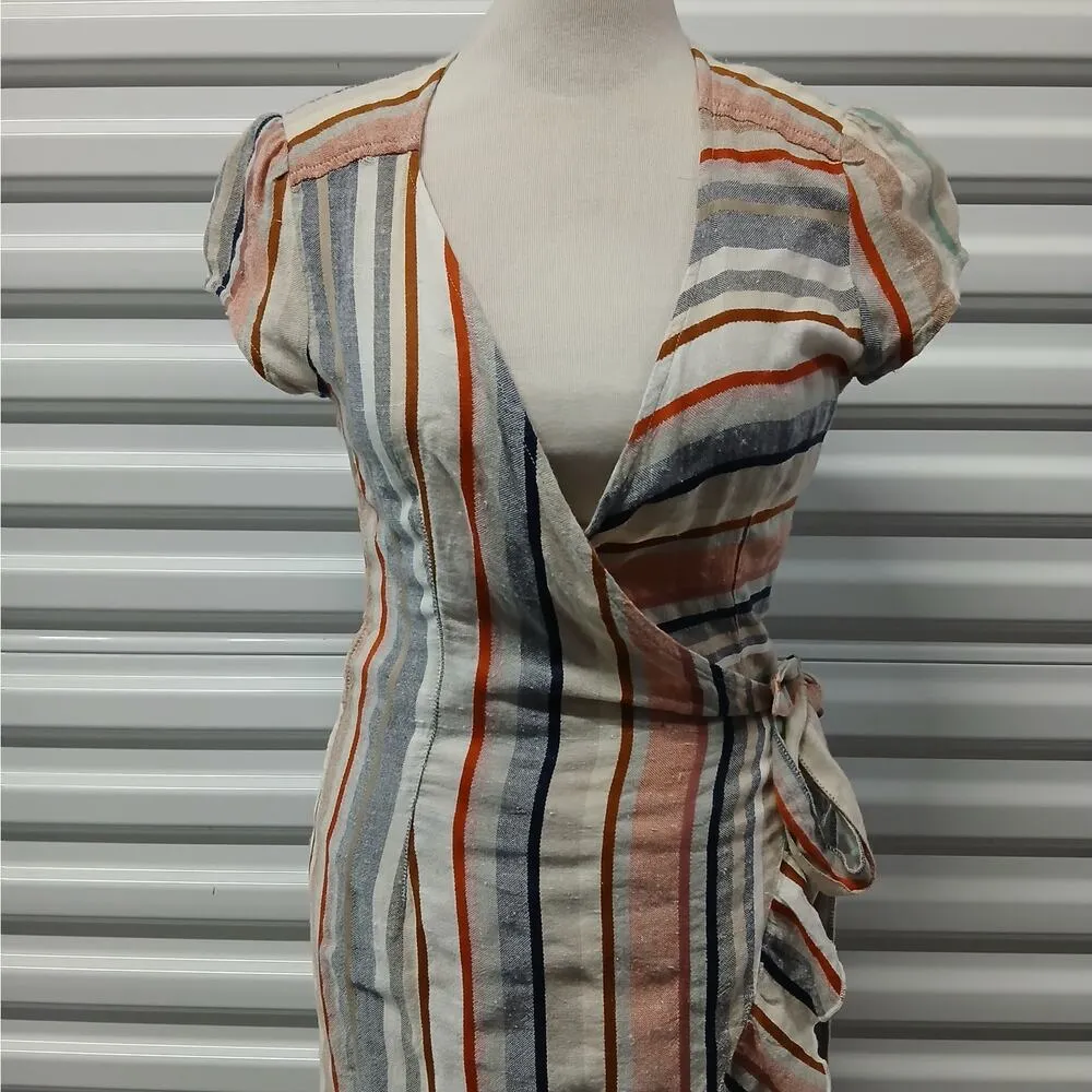 Free People Wrap It Up Dress Women's XS Striped Ruffled Casual Short Sleeve - Image 4