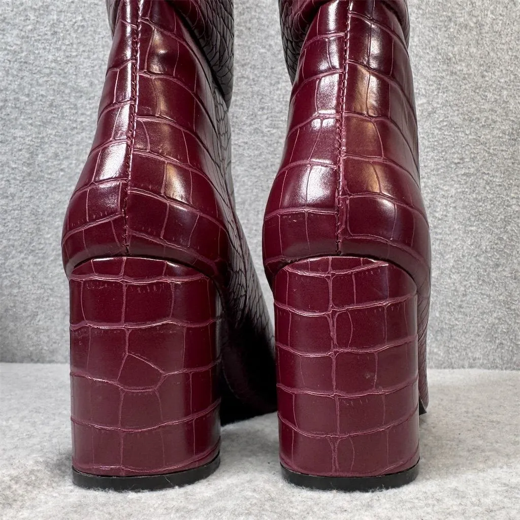 Steve Madden Women's Knee High “Triumph” Boots Size 7 Burgundy Croc-Embossed - Image 3