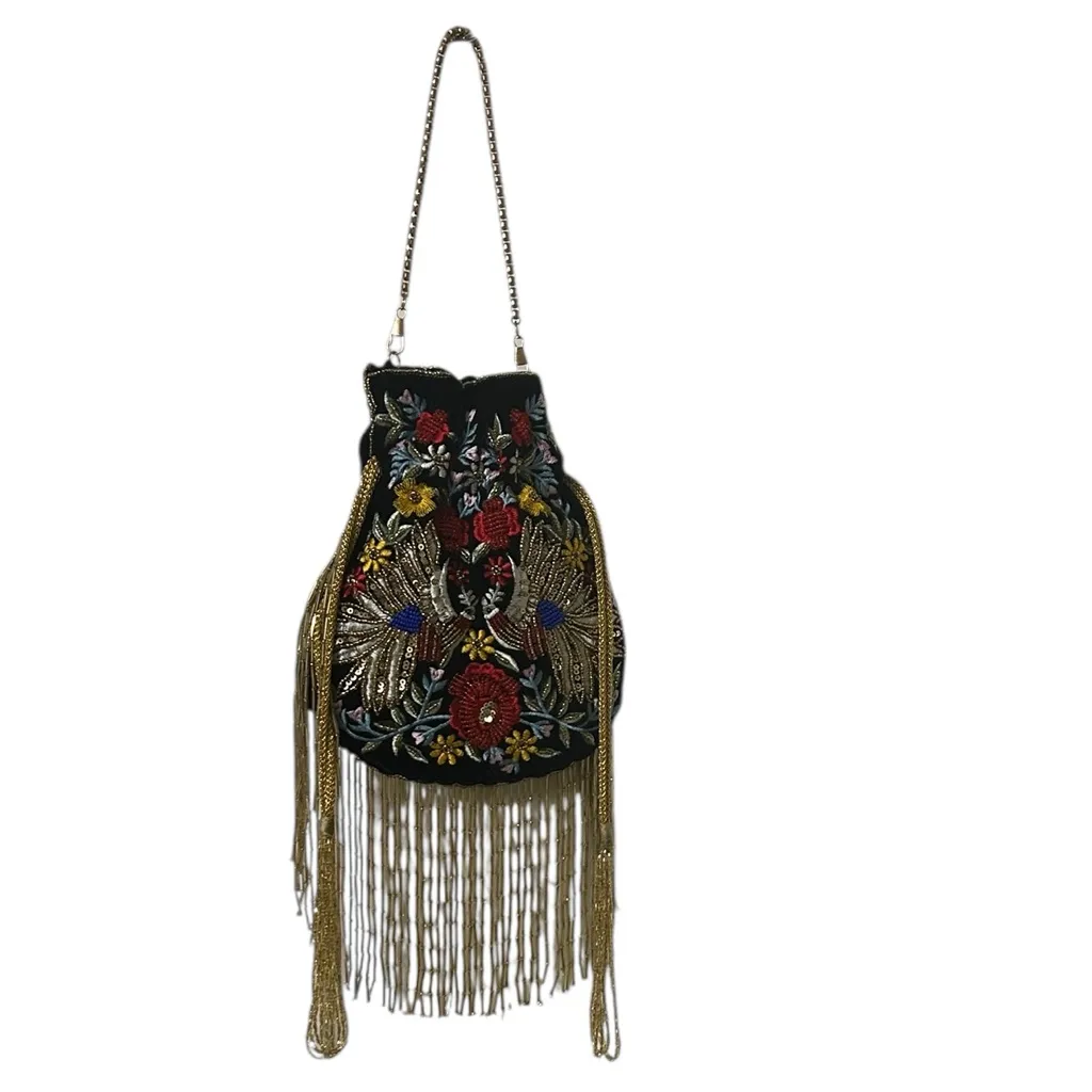 Ramla Embroidered Beaded Velvet Pouch.New Without Tag Black - Image 2