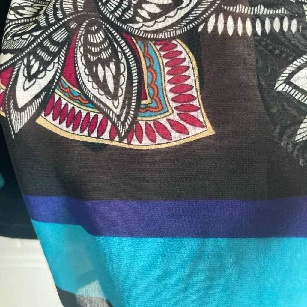 Chicos Travelers Cardigan Size 1 Open Front Multicolor Paisley Flowy Boho Blue Size M - Image 3