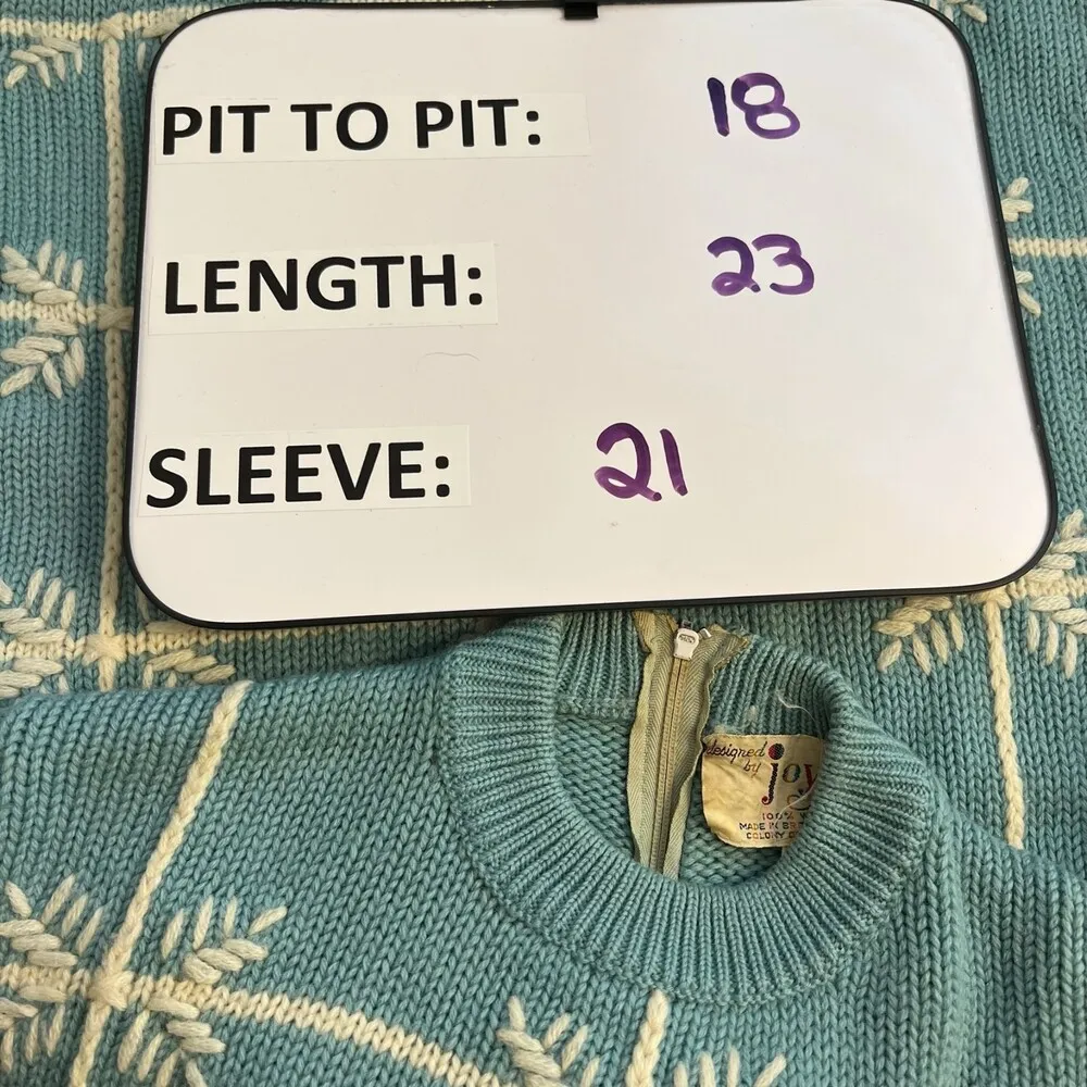 Joyce Sportswear Vintage 60s Wool Blue White Knit Sweater Women's 36 (small) - Image 5