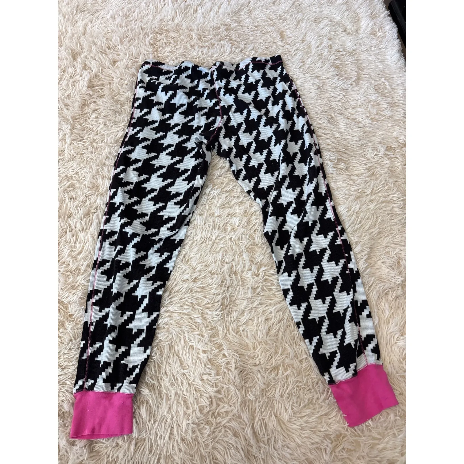 Victoria's Secret Pink Houndstooth Long Sleeve Thermal Top Size L Black White - Image 11
