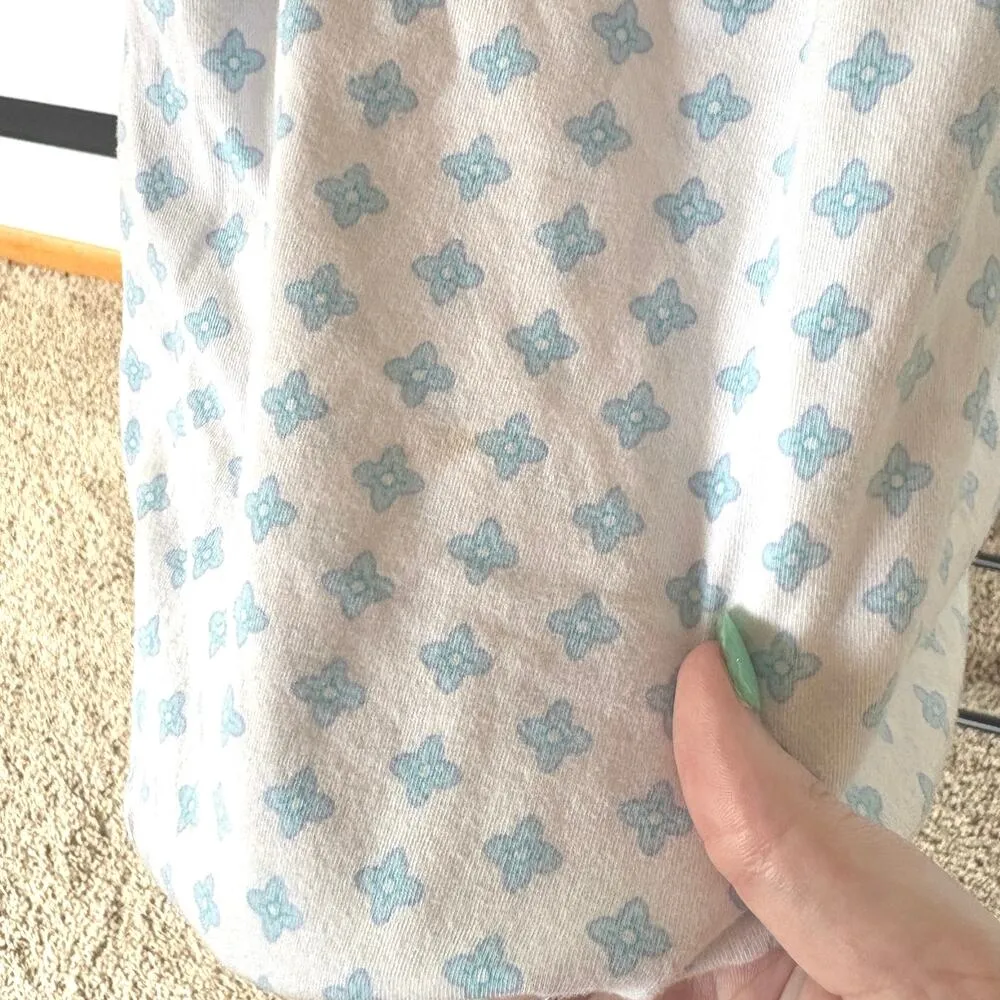 Eileen West White Patterned Blue Nightgown Embroidered Mumu Small - Image 5