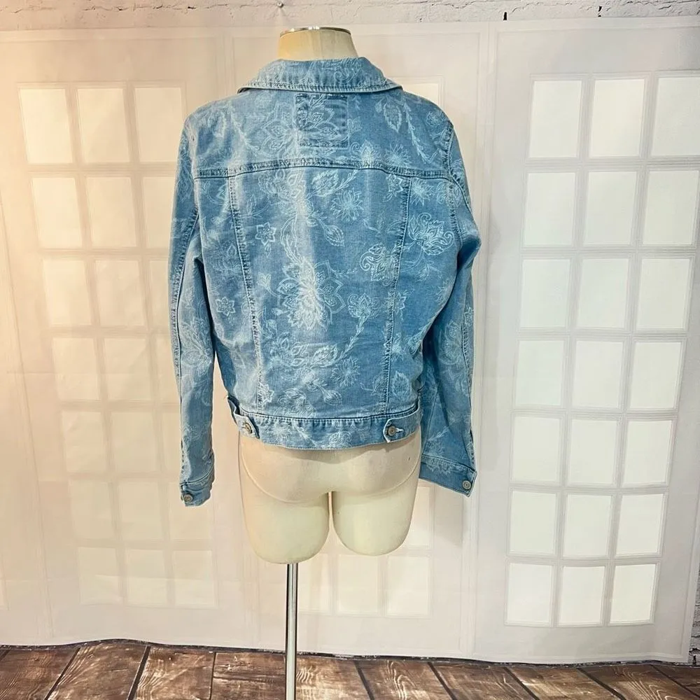 Mudd light blue denim jacket with soft white floral print size xl - Image 5