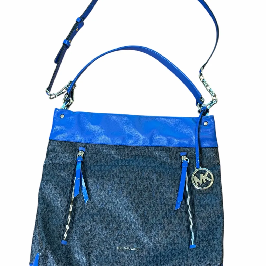 Michael Kors Lex Large Hobo Blue Black Logo Shoulder Crossbody Bag BRAND NEW - Image 4