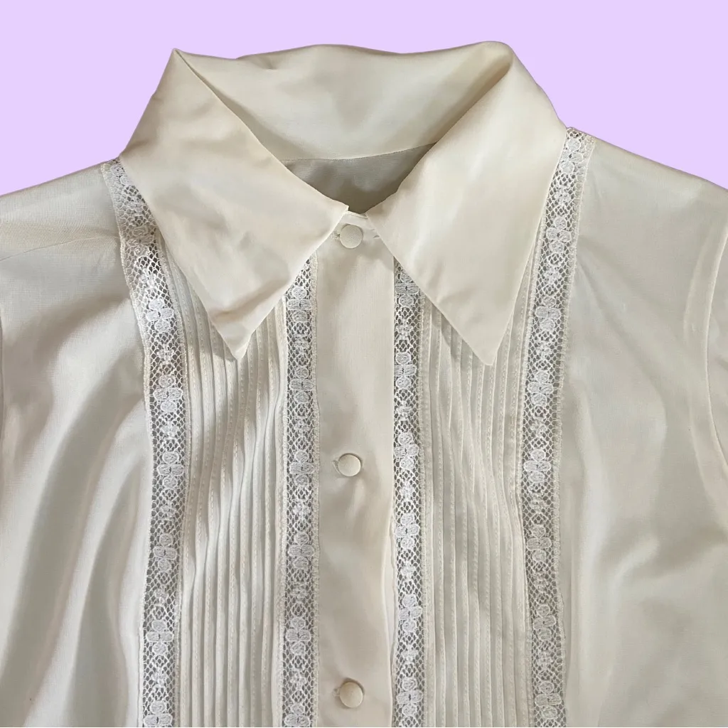 Vintage 70s White Lace Button Down Bodysuit 🔥 Size undefined - Image 2