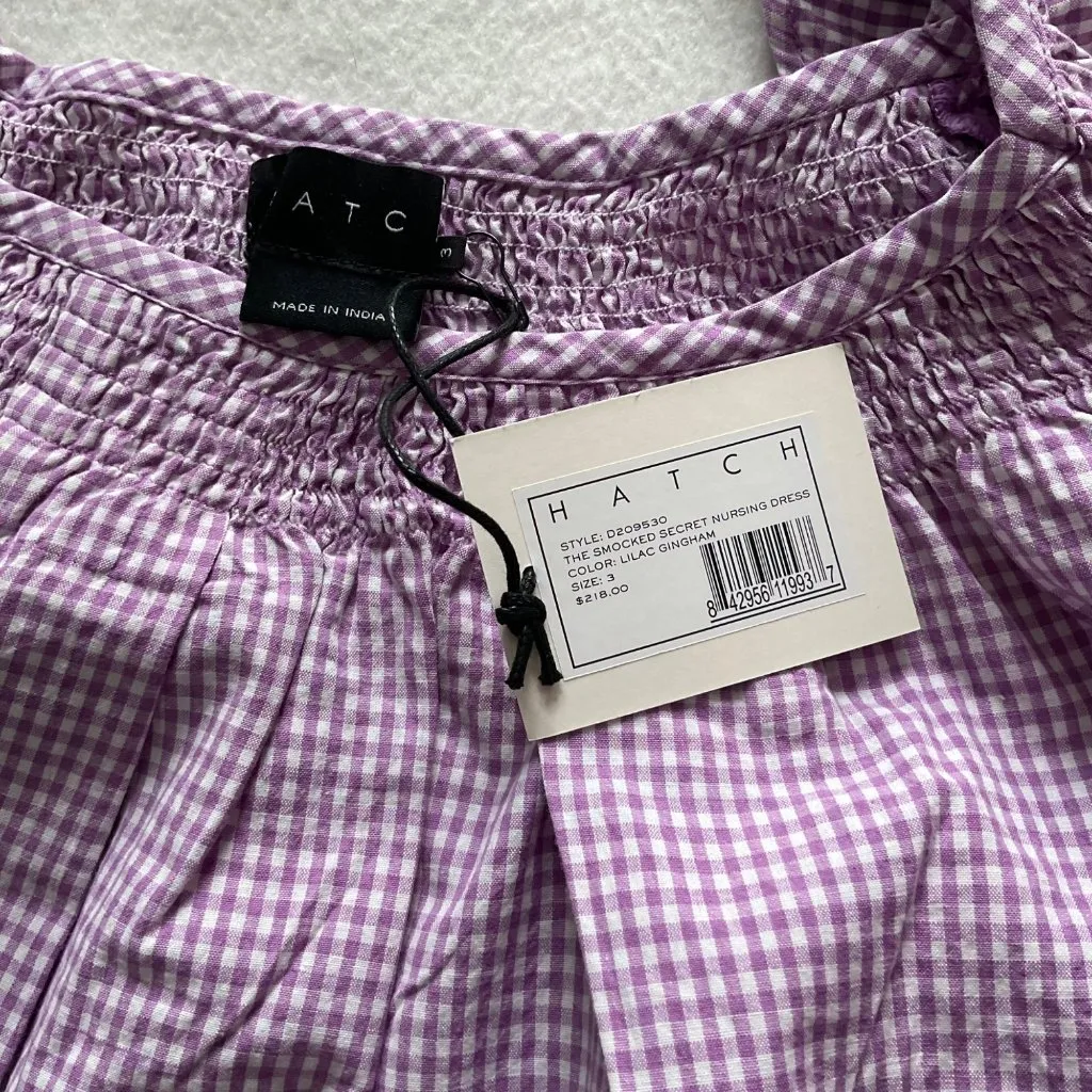 NWT HATCH THE SMOCKED SECRET NURSING midi DRESS purple LILAC GINGHAM SZ3 bust56 Size 12 - Image 5