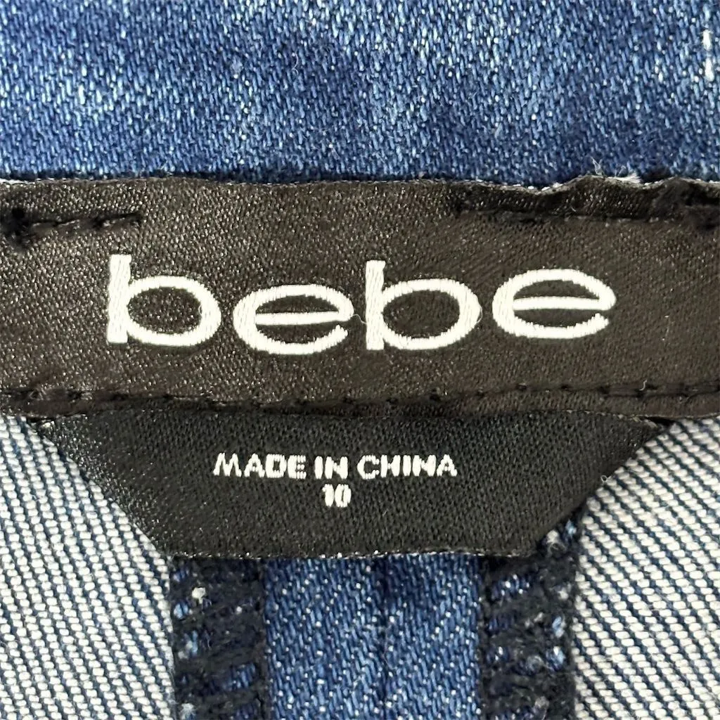 Bebe Women's Blue Denim Zip-Up Belted Knee Length Dress‎ Size 10 - Image 2