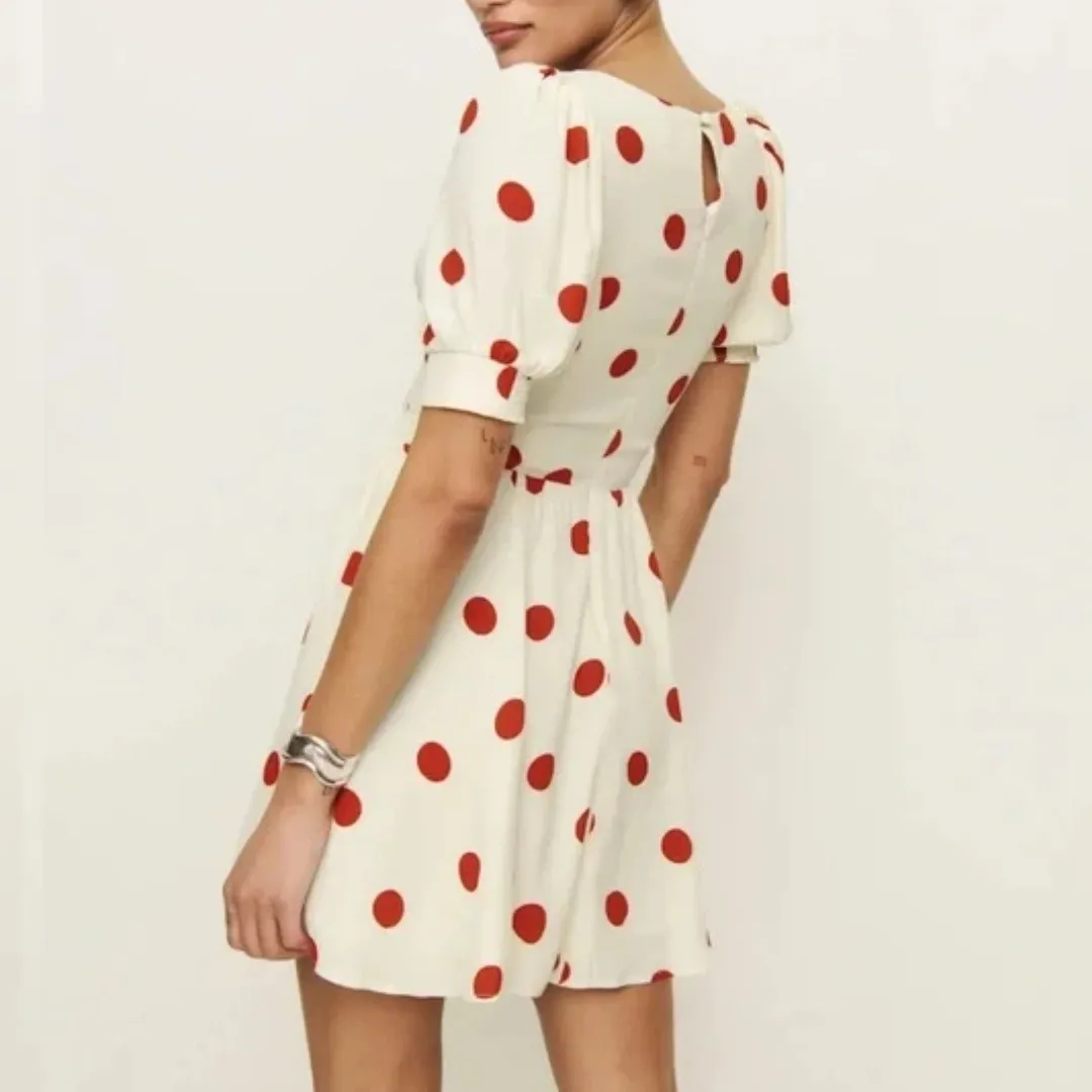 Reformation‎ | NWT Aiyana Polka Dot Puff Sleeve Mini Dress in Carmona Dot - Image 4