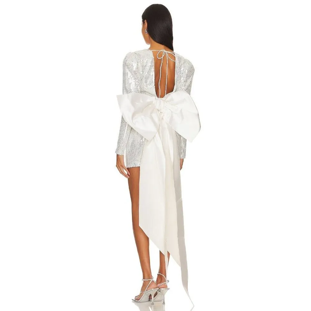 The New Arrivals by Ilkyaz Ozel Gilda Mini Dress in White Waves 38 6 New Womens Silver - Image 3