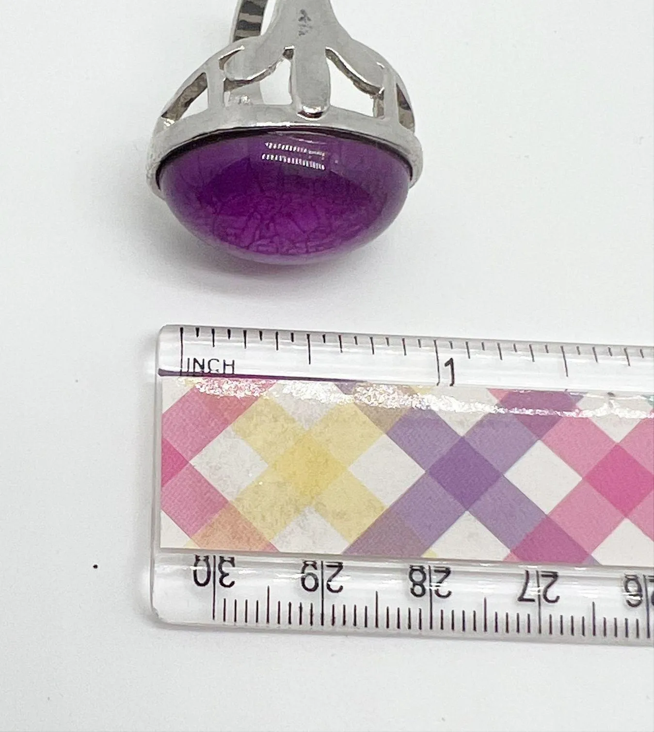 Vintage Large Pink/Purple Stone Statement Cocktail Ring Silver Tone Size 7.75 Pink - Image 6