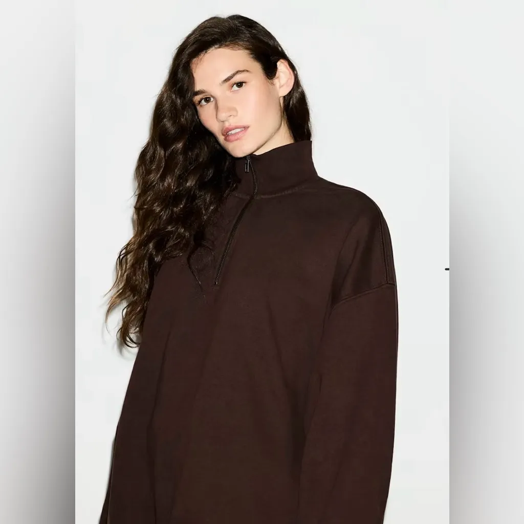 Skims NWT Boyfriend Fleece Slouchy Half Zip Pullover Expresso Color Size M - Image 5