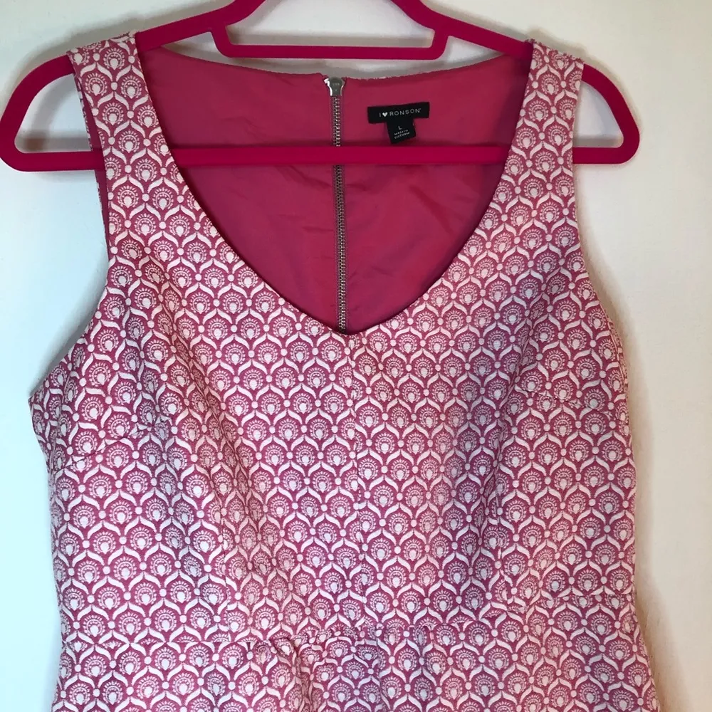 I Heart Ronson Dress Sleeveless Pink & White L EUC Back Cut Out Mini Dress Y2K - Image 5